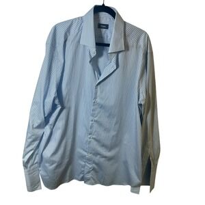 Zegna Mens Striped Dress Shirt Light Blue White French Cuff 17.75 45 XL